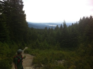 Marcin taking in the view of Fraser Valley while climbing up Hollyburn/Cypress